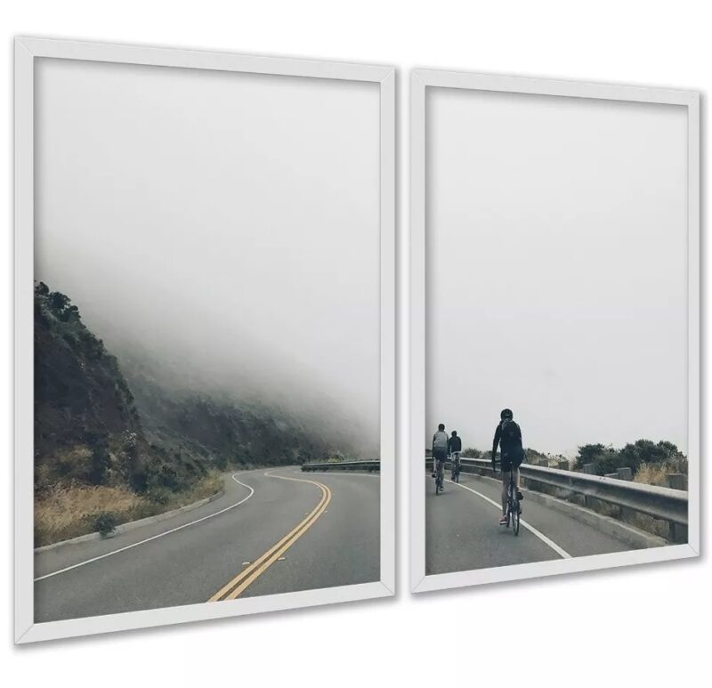 Kit 2 Quadros Decorativos Ciclistas Na Estrada