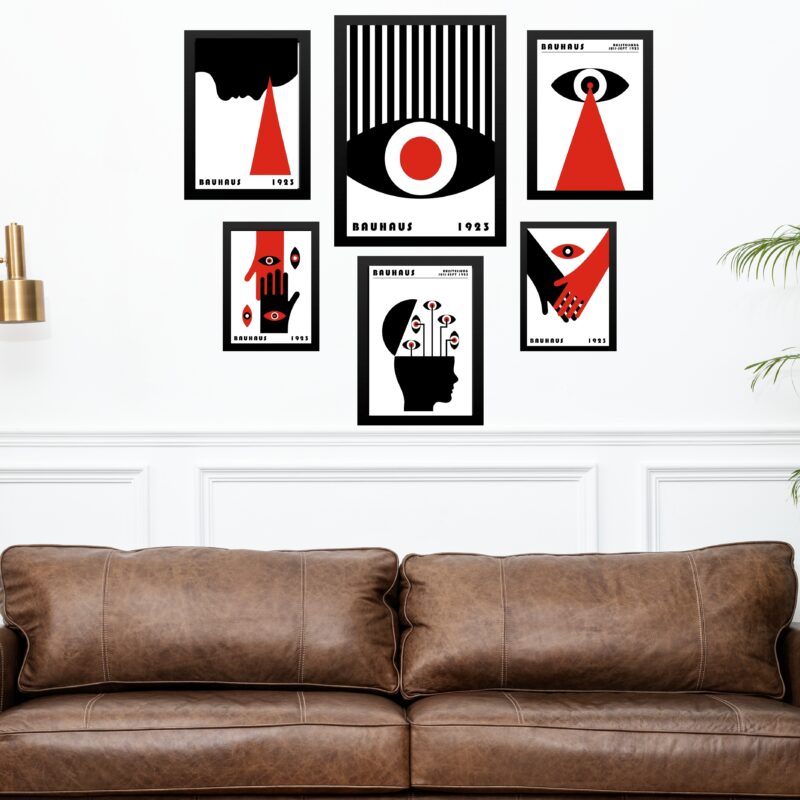 Composição 6 Quadros Artes Bauhaus Preto e Vermelho - Olhos