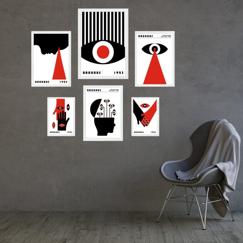 Composição 6 Quadros Artes Bauhaus Preto e Vermelho - Olhos
