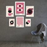 Composição 6 Quadros Artes Bauhaus Rosa e Bege