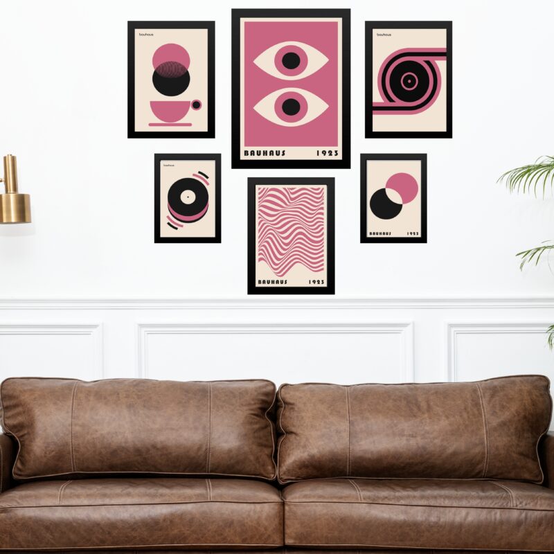 Composição 6 Quadros Artes Bauhaus Rosa e Bege