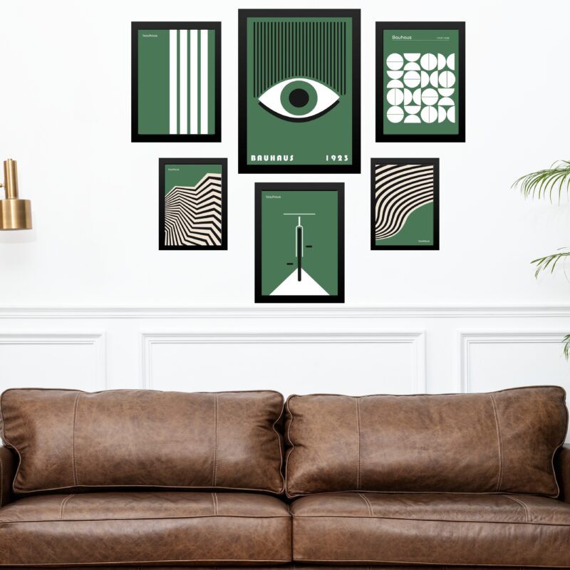 Composição 6 Quadros Artes Bauhaus Verde e Branco