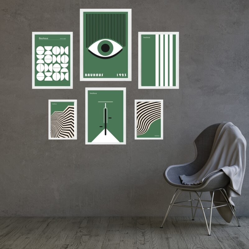 Composição 6 Quadros Artes Bauhaus Verde e Branco