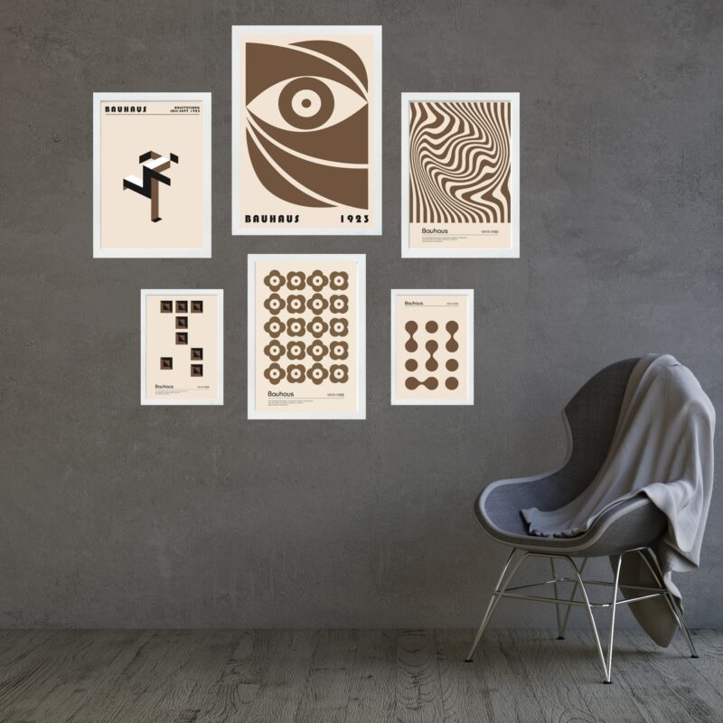 Composição 6 Quadros Bauhaus Marrom e Bege