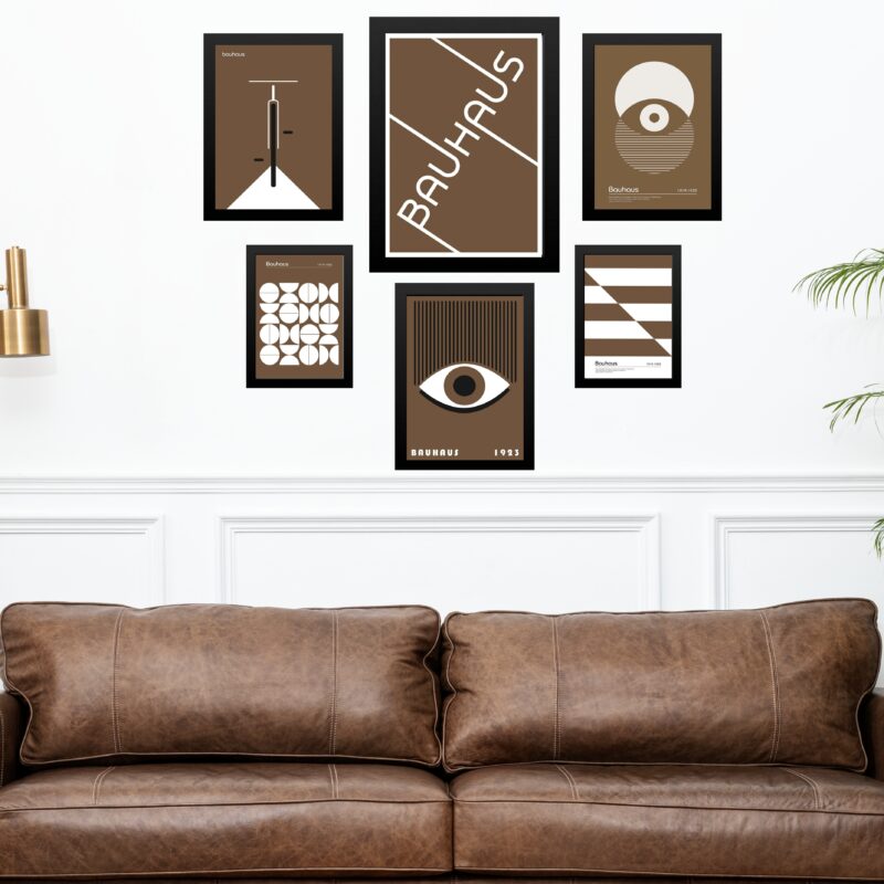 Composição 6 Quadros Bauhaus Marrom e Branco - Image 2