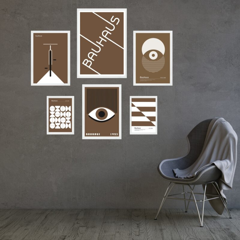 Composição 6 Quadros Bauhaus Marrom e Branco