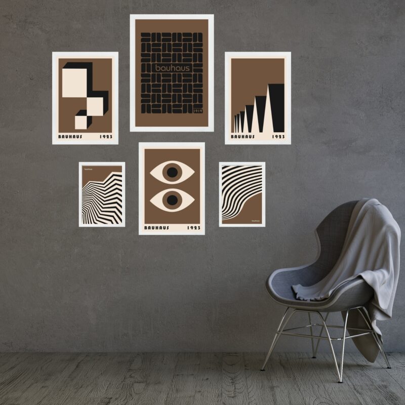 Composição 6 Quadros Bauhaus Marrom e Preto