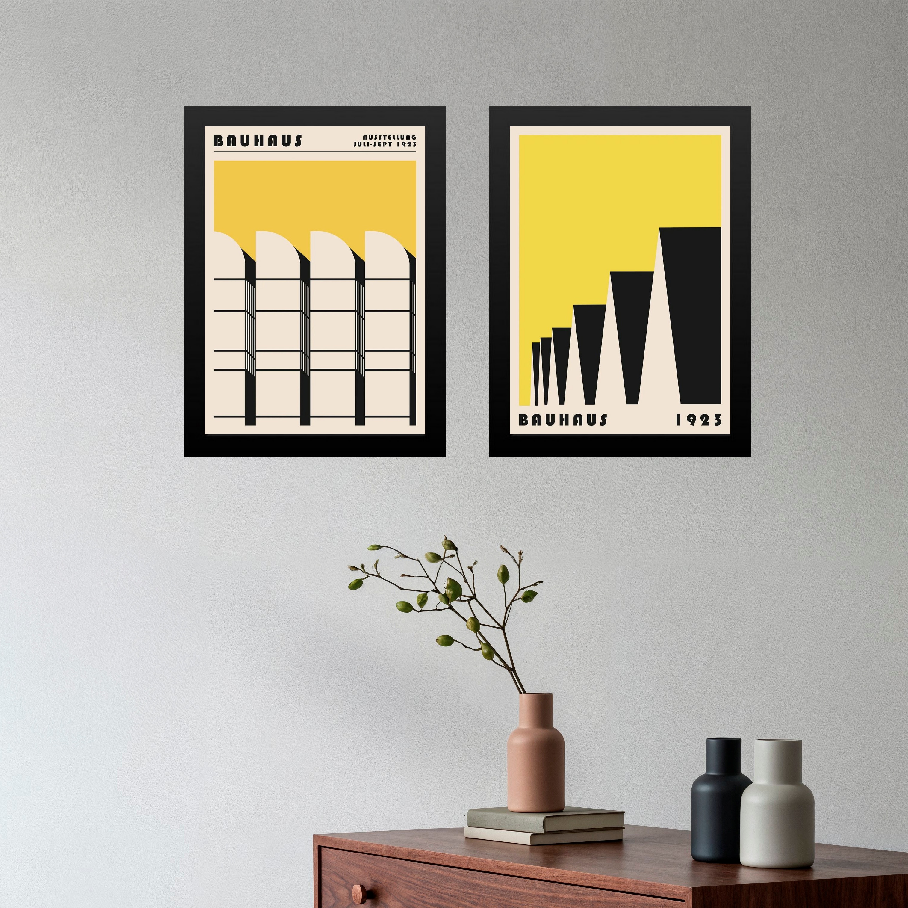 Kit 2 Quadros Arquitetura Bauhaus - Amarelo