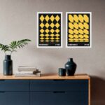 Kit 2 Quadros Arte Geométrica Bauhaus Preto e Amarelo