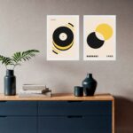 Kit 2 Quadros Artes Bauhaus Discos - Preto e Amarelo