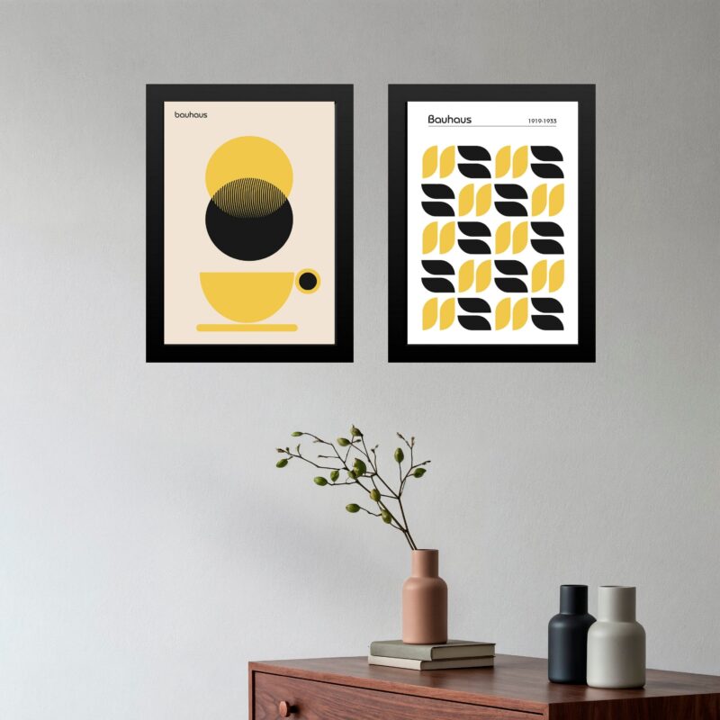 Kit 2 Quadros Café - Bauhaus Amarelo