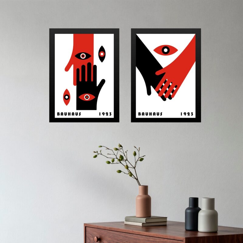 Kit 2 Quadros Decorativos Bauhaus - Mãos Dadas