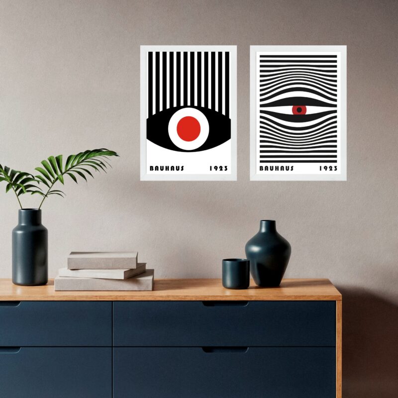 Kit 2 Quadros Decorativos Bauhaus Olhos Listras