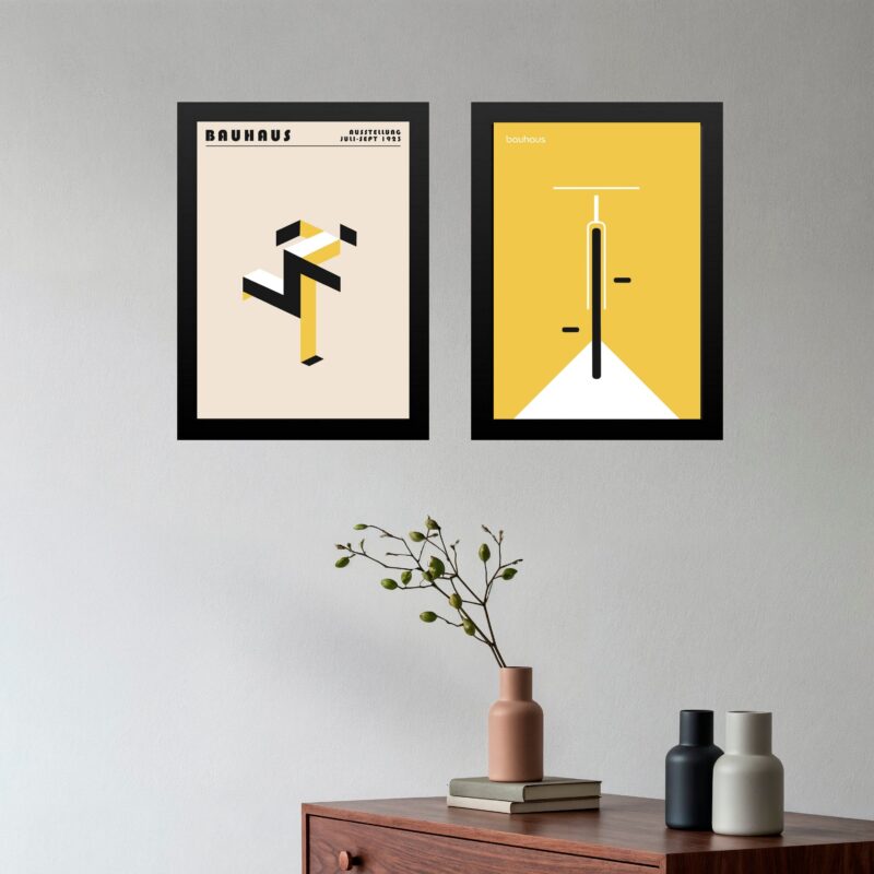 Kit 2 Quadros Esportes Corrida e Bike - Bauhaus Amarelo