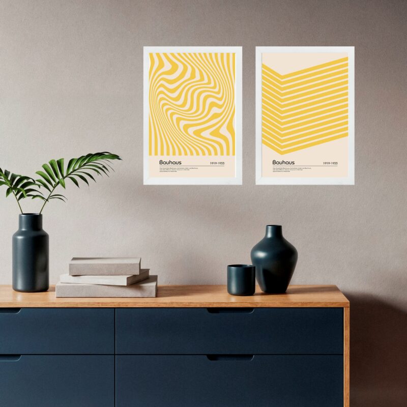 Kit 2 Quadros Minimalistas Bauhaus - Amarelo