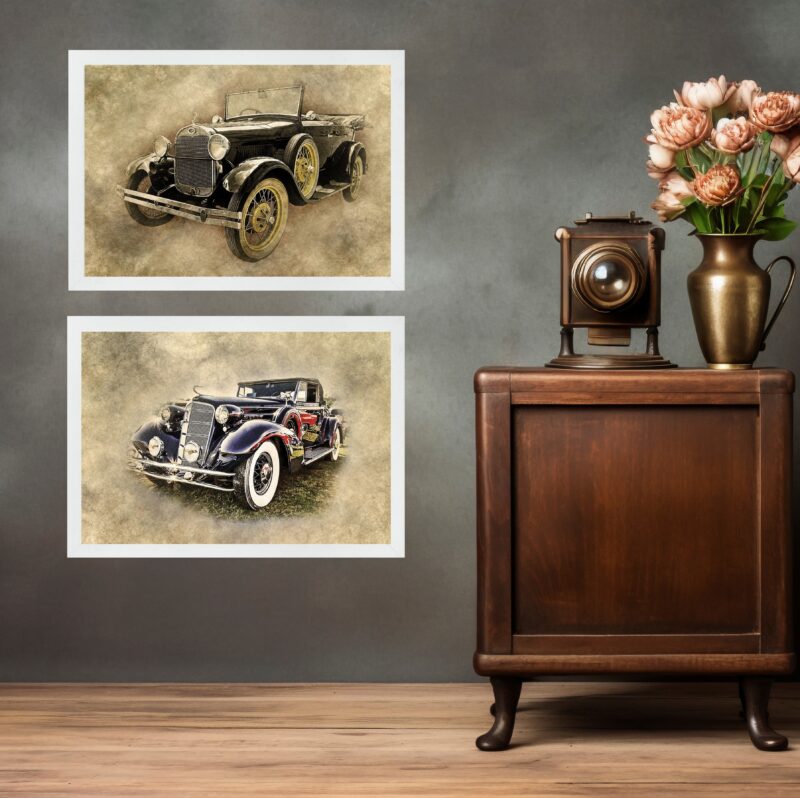 Kit 2 Quadros Retrô Vintage - Carros Antigos