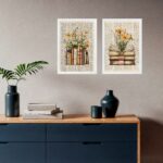 Kit 2 Quadros Vintage Livros Com Flores do Campo