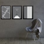 Kit 3 Quadros Artes Bauhaus Cinza e Branco - Bicicleta