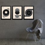 Kit 3 Quadros Artes Bauhaus Cinza e Preto Café Disco