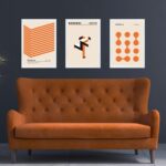 Kit 3 Quadros Artes Bauhaus Laranja e Bege