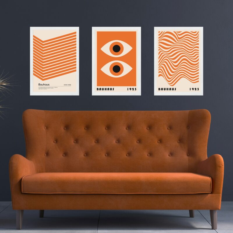 Kit 3 Quadros Artes Bauhaus Laranja e Bege - Olhos