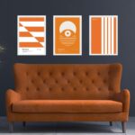 Kit 3 Quadros Artes Bauhaus Laranja e Branco