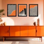 Kit 3 Quadros Artes Bauhaus Laranja e Preto