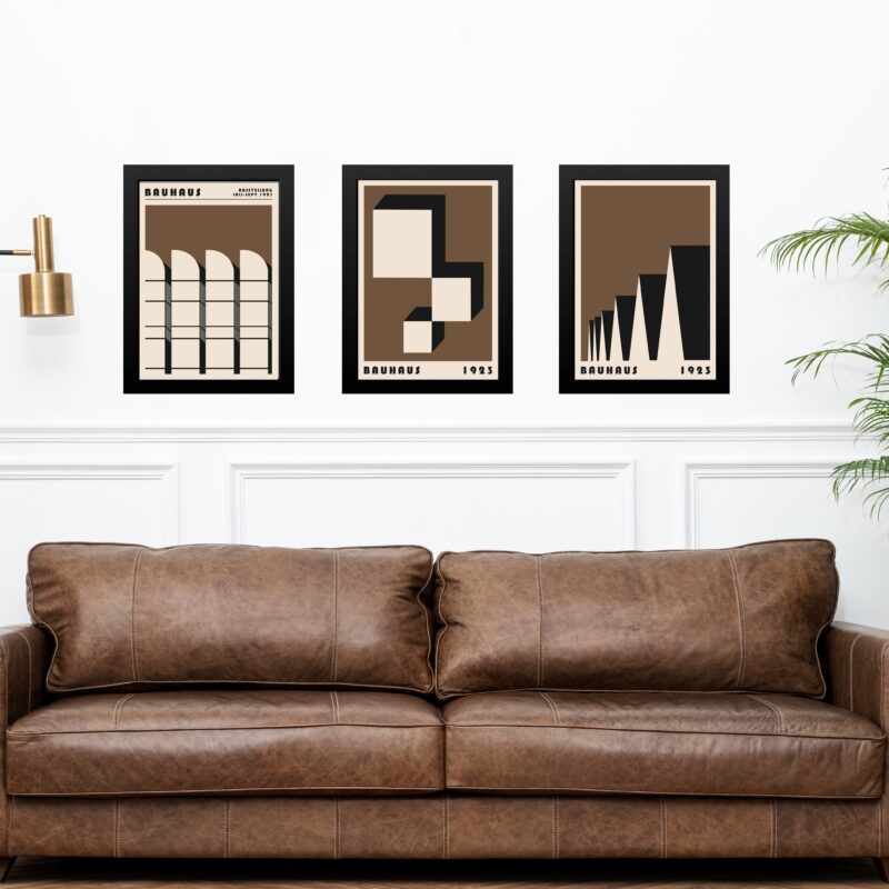Kit 3 Quadros Artes Bauhaus Marrom Arquitetura