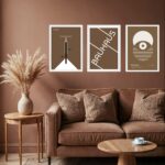 Kit 3 Quadros Artes Bauhaus Marrom e Branco Olho Bike