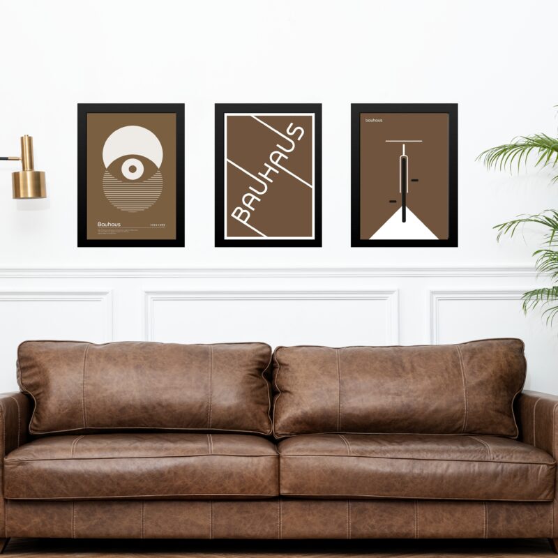 Kit 3 Quadros Artes Bauhaus Marrom e Branco Olho Bike