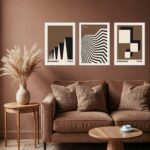 Kit 3 Quadros Artes Bauhaus Preto e Marrom