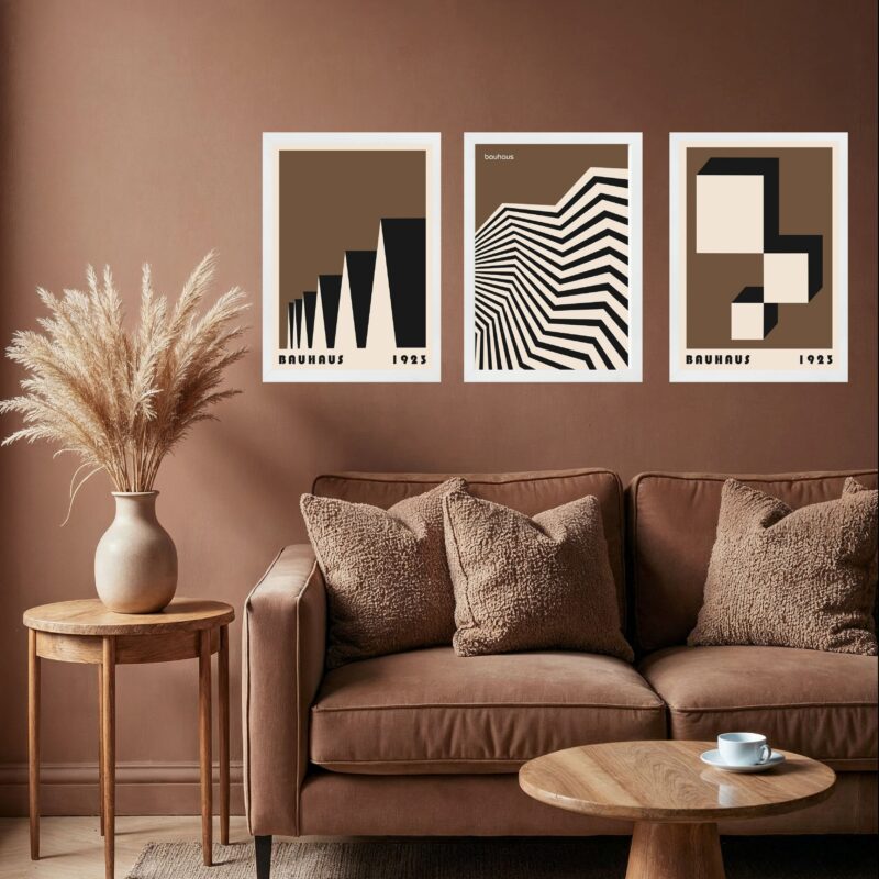 Kit 3 Quadros Artes Bauhaus Preto e Marrom