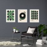 Kit 3 Quadros Artes Bauhaus Verde e Preto