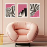 Kit 3 Quadros Bauhaus Geométricos Rosa e Preto