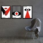Kit 3 Quadros Bauhaus Olhos Vermelho e Preto