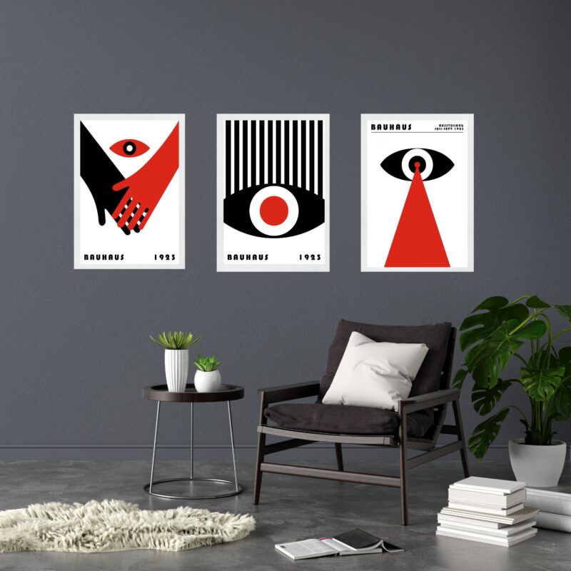 Kit 3 Quadros Bauhaus Olhos Vermelho e Preto