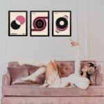 Kit 3 Quadros Bauhaus Rosa Preto e Bege