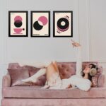 Kit 3 Quadros Bauhaus Rosa e Preto - Círculos Café
