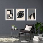 Kit 3 Quadros Geométricos Bauhaus Cinza e Preto