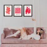 Kit 3 Quadros Rosa e Vermelho Matisse Coral
