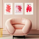 Kit 3 Quadros Rosa e Vermelho Matisse - Coral Mulher