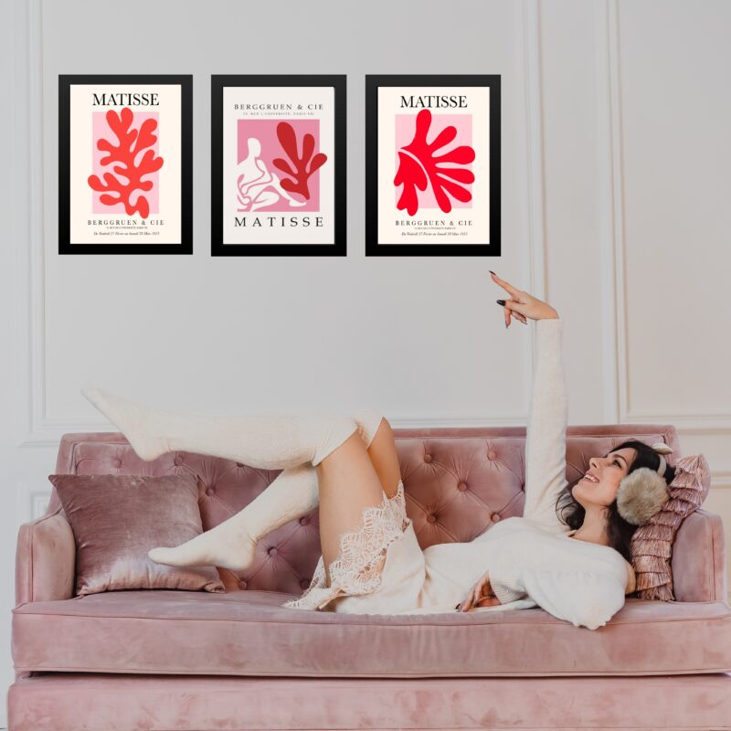 Kit 3 Quadros Rosa e Vermelho Matisse - Coral Mulher
