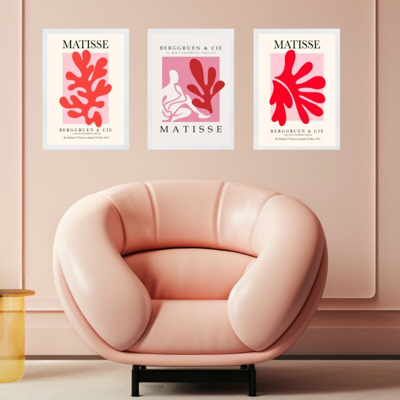 Kit 3 Quadros Rosa e Vermelho Matisse - Coral Mulher