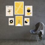 Kit Composição 6 Quadros Artes Bauhaus Amarelo e Preto