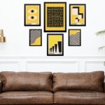 Kit Composição 6 Quadros Artes Bauhaus Preto e Amarelo