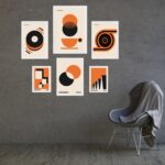 Kit Composição 6 Quadros Bauhaus Laranja e Preto