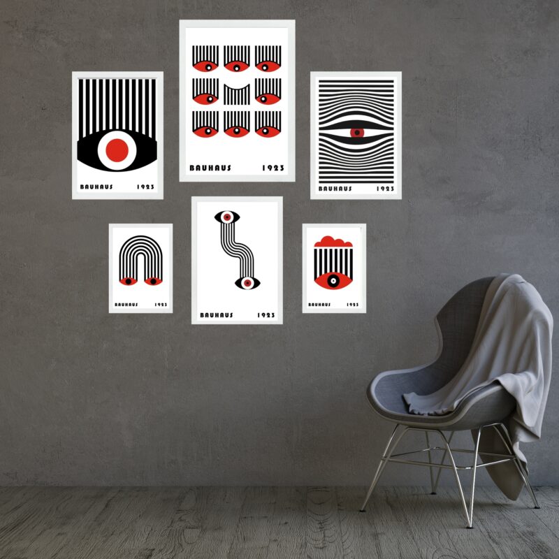 Kit Composição 6 Quadros Bauhaus Preto e Vermelho - Olhos