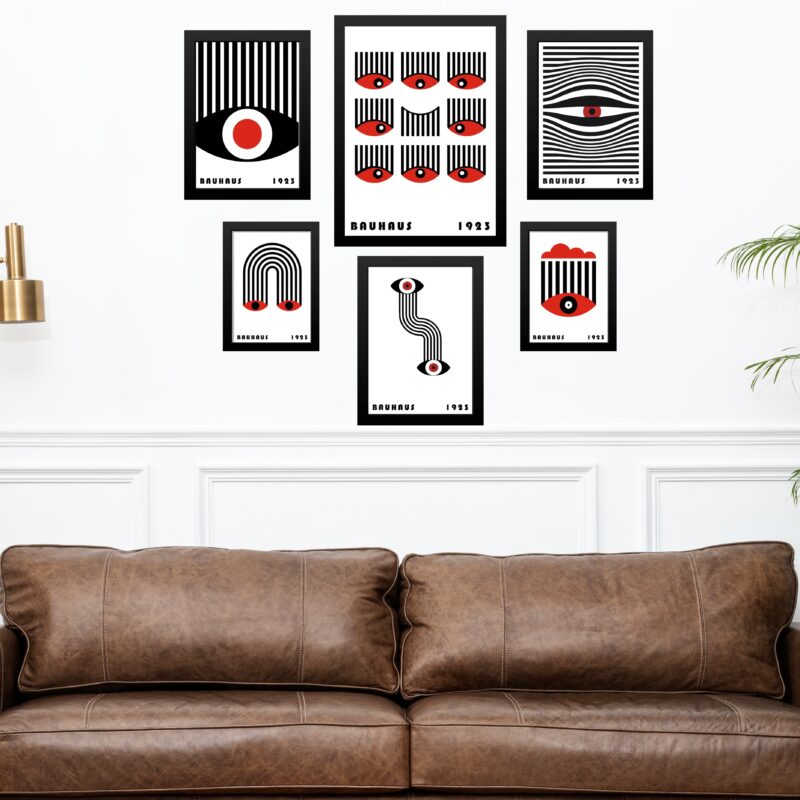 Kit Composição 6 Quadros Bauhaus Preto e Vermelho - Olhos