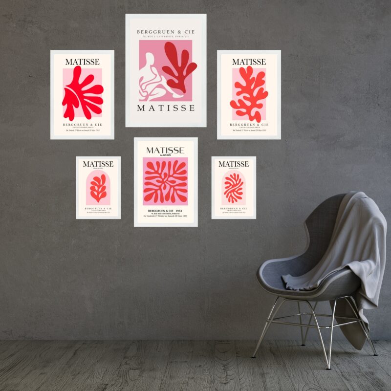 Kit Composição 6 Quadros Vermelho e Rosa Matisse - Corais