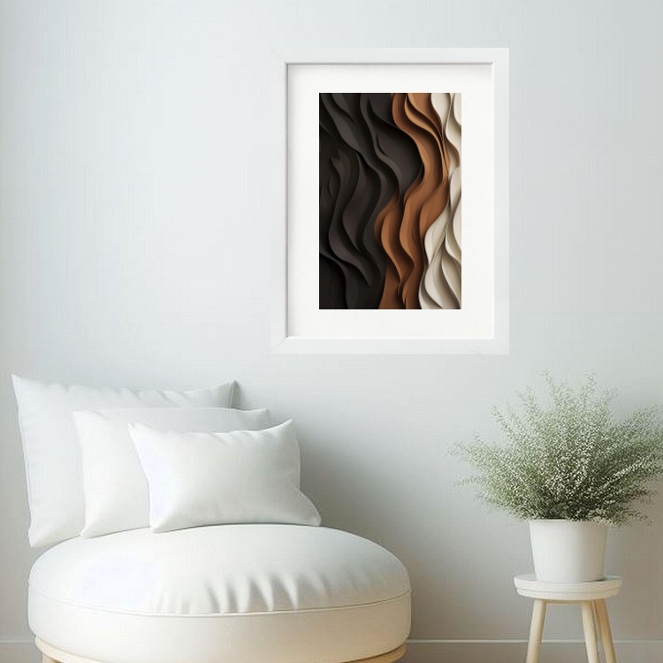 Quadro Abstrato Ondas Marrom Bege Preto- 60x48 Cm